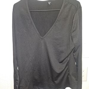 SHEIN Curve Classic Black Long Sleeve V-Neck Top 1X